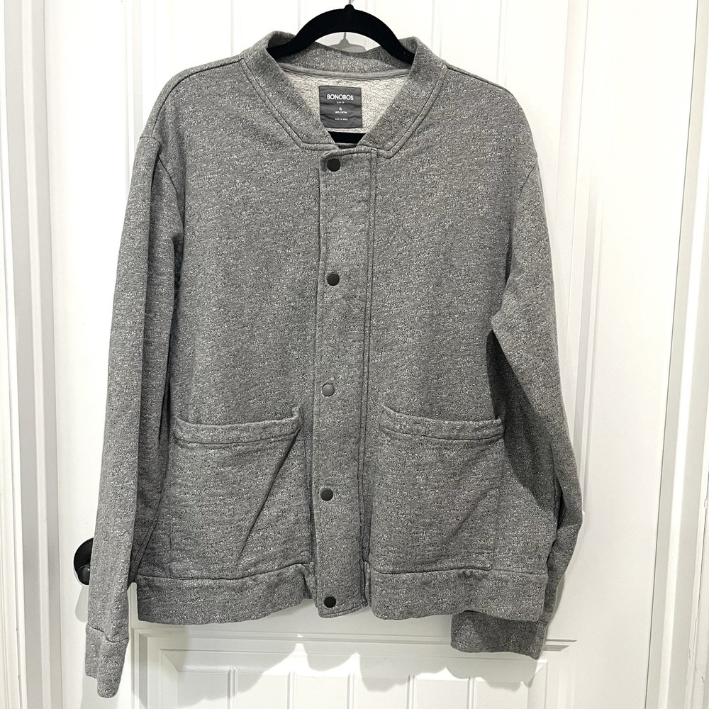 Bonobos Mens Fleece Sweater Jacket XL Slim Fit Gray Full Zip Snap LS Grandpacore